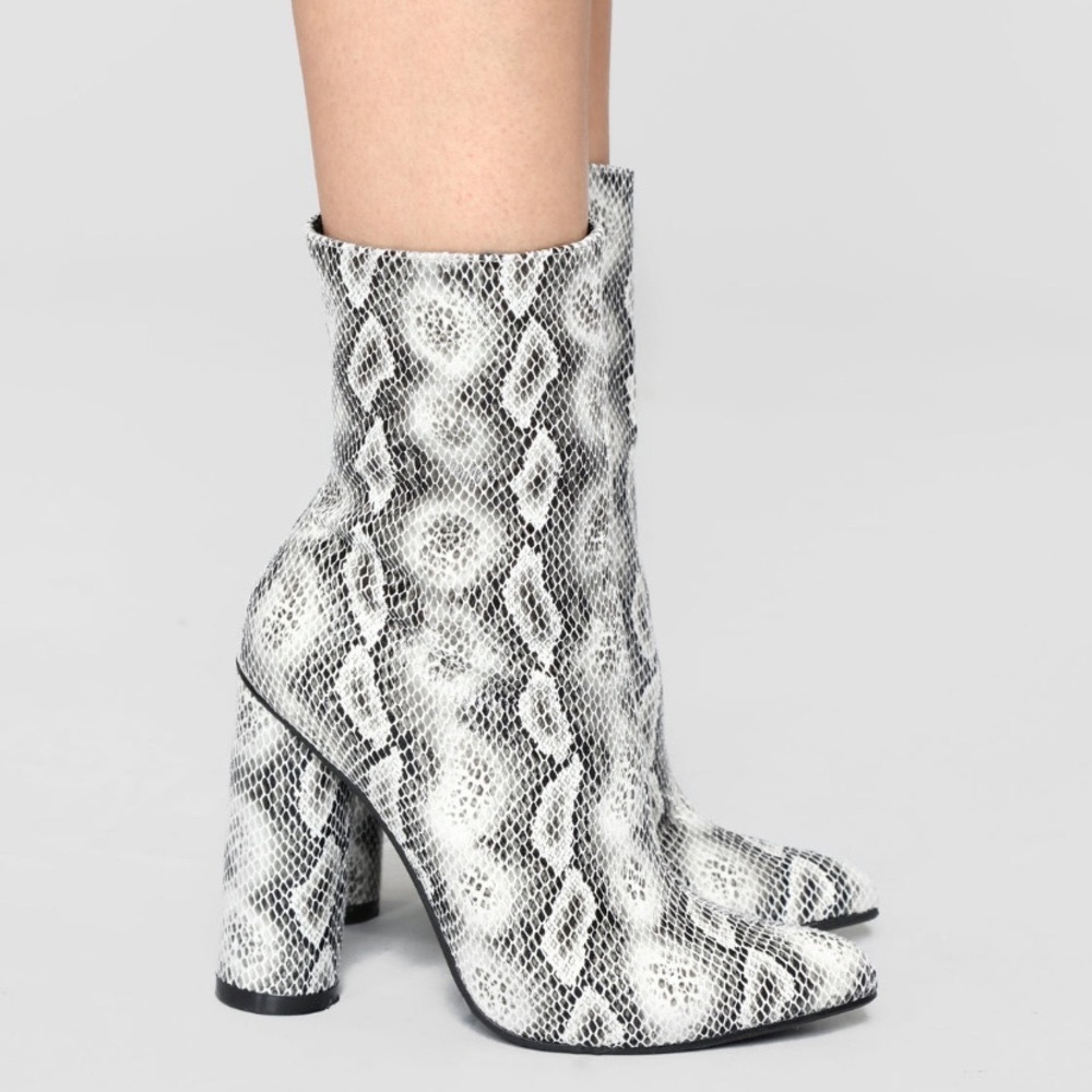 Snake print booties